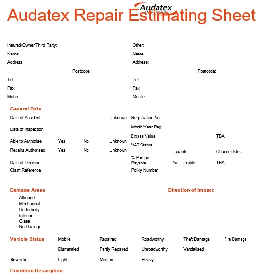 audatex repair estimate sheet