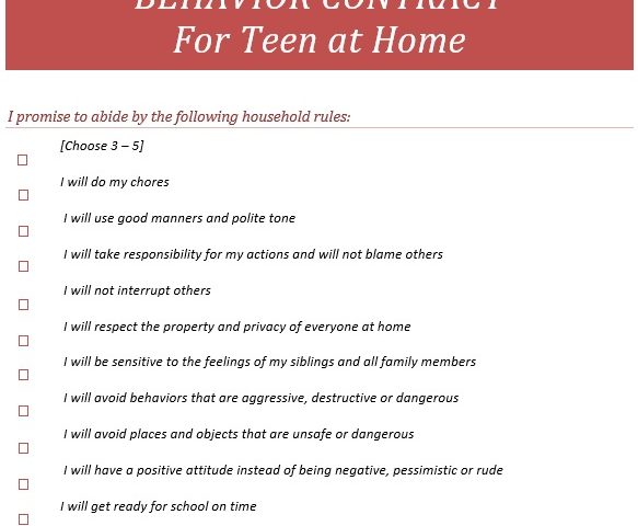 behavior contract for teenager at home