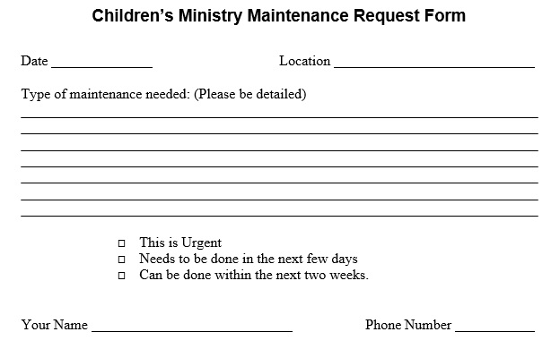childrens ministry maintenance request form
