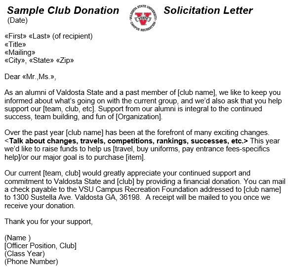 club donation solicitation letter