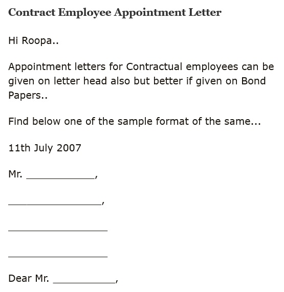 contract employee appointment letter