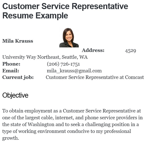 customer service representative resume example
