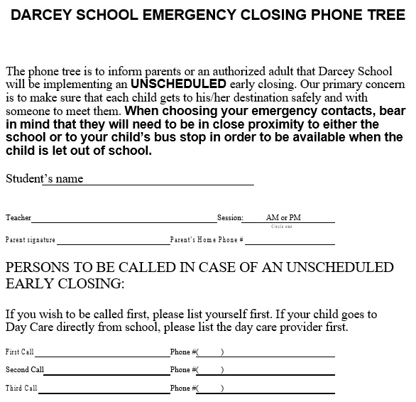 darcey school emergency closing phone tree template