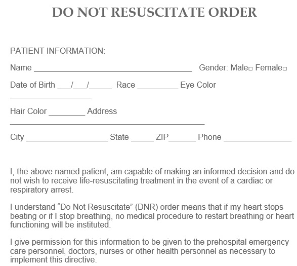 do not resuscitate order form