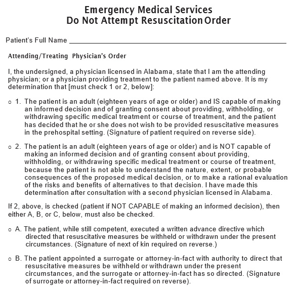 emergency medical services do not attempt resuscitation order