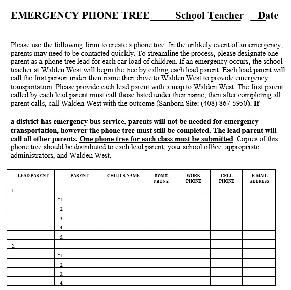 emergency phone tree for school teacher