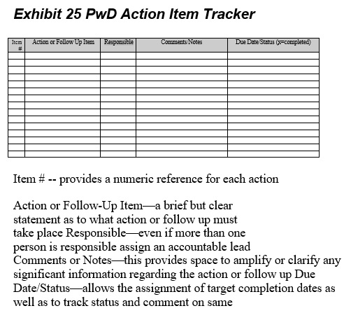 exhibit 25 pwd action item tracker template