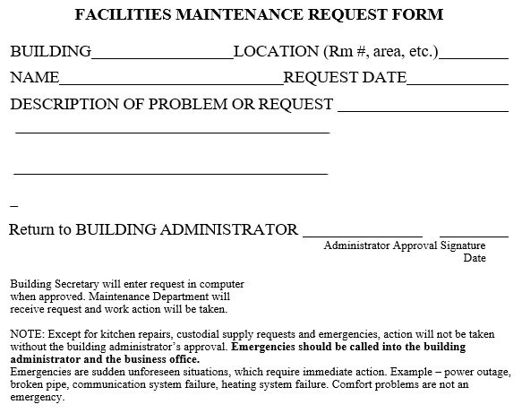 facilities maintenance request form template