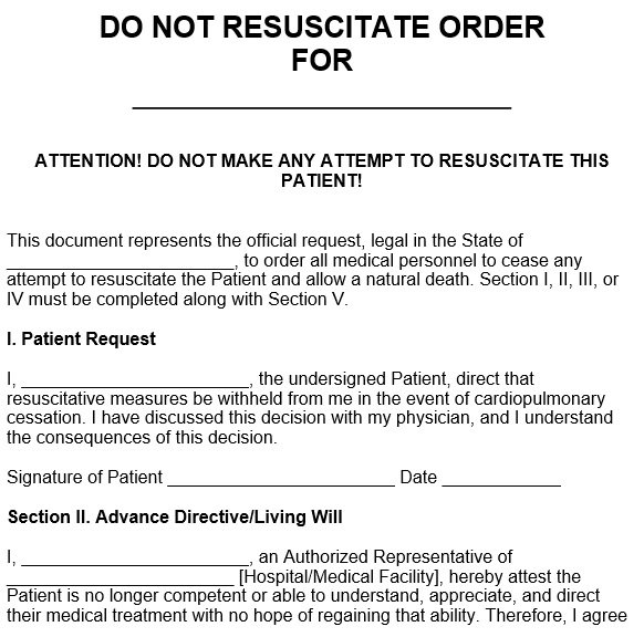 fillable do not resuscitate form template