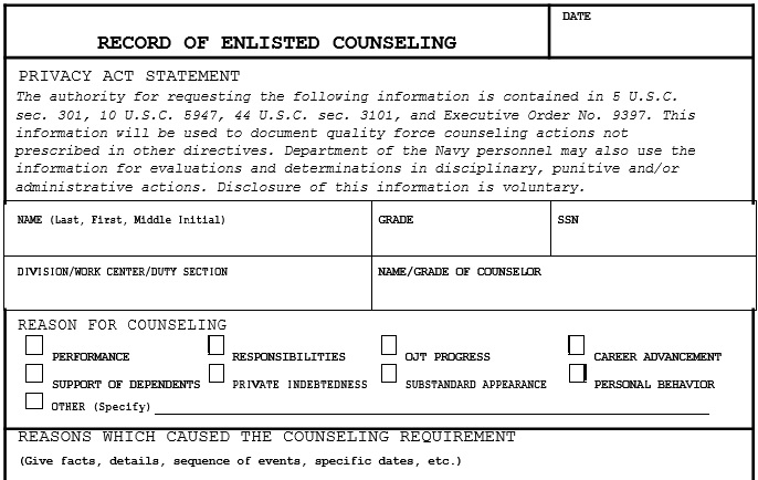 free army counseling form 5