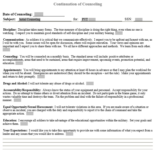 free army counseling form 8
