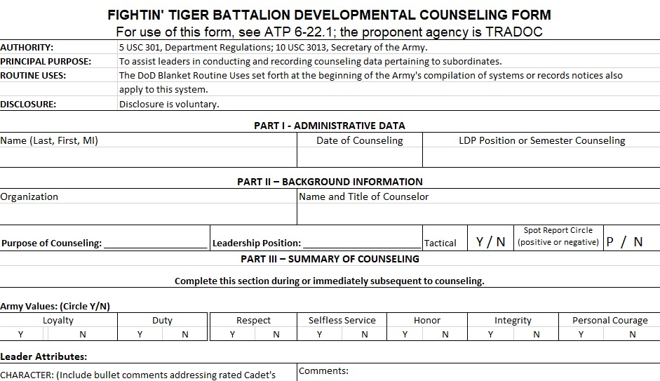 free army counseling form in excel format