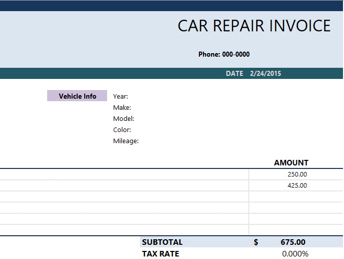 free auto repair invoice template 5