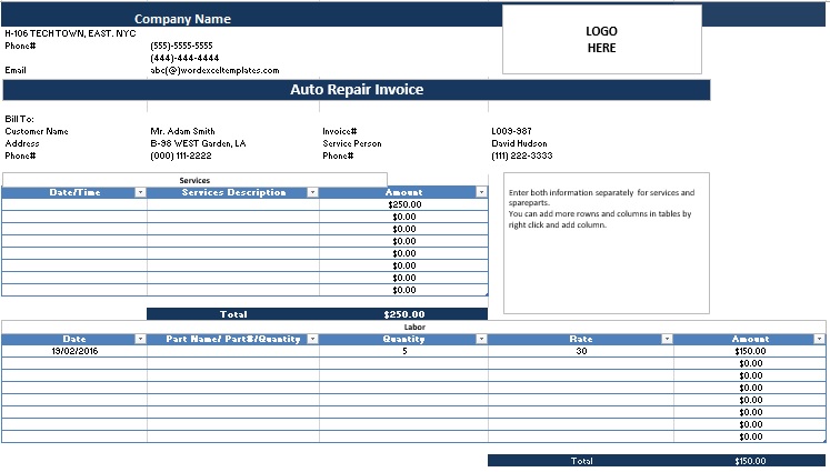 free auto repair invoice template 6