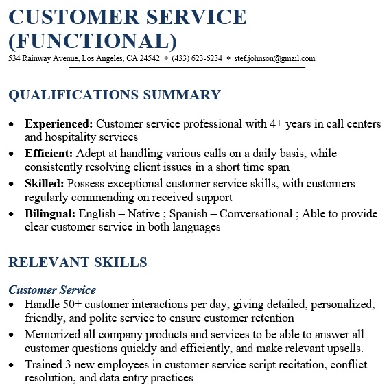 free customer service resume template 2