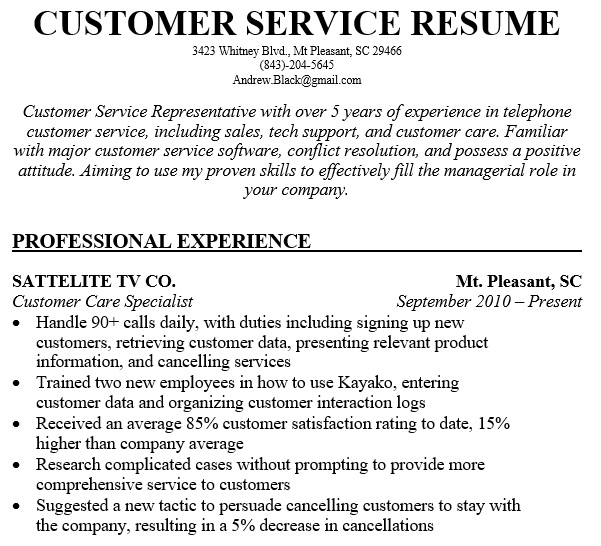 free customer service resume template 4