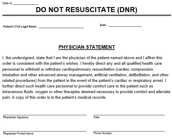 free do not resuscitate form 4