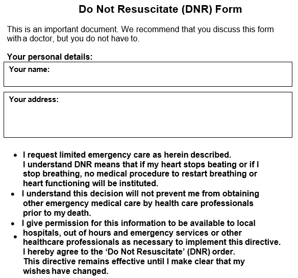 free do not resuscitate form 5