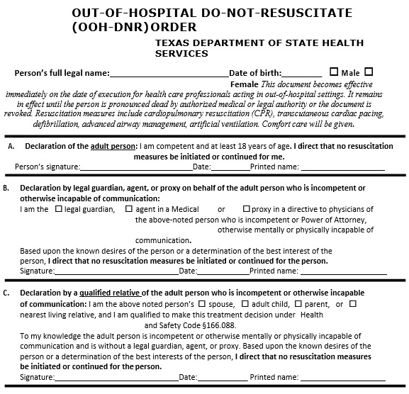 free do not resuscitate form