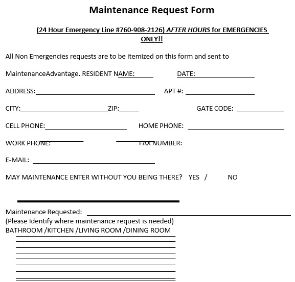 free maintenance request form