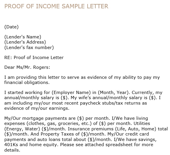 free proof of income letter 2
