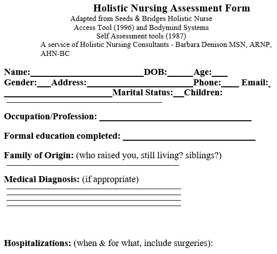holistic nursing assessment form