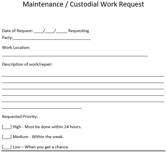 maintenance custodial work request form