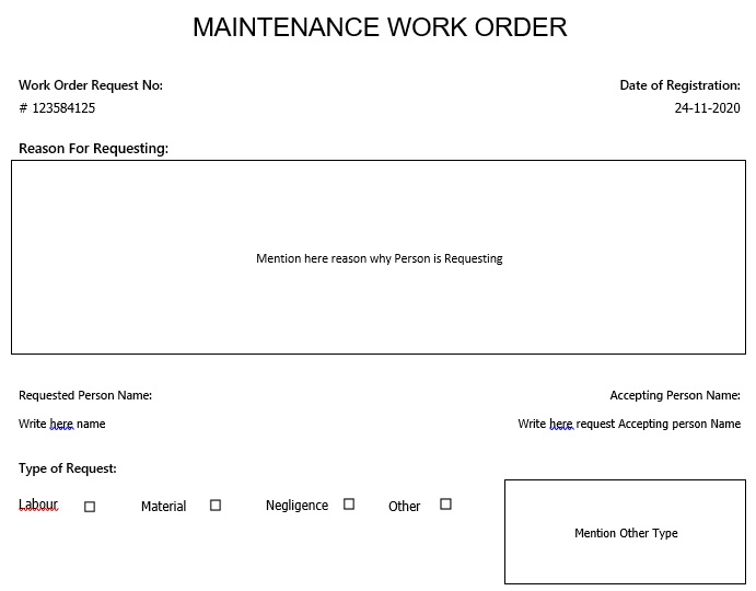 maintenance work order template