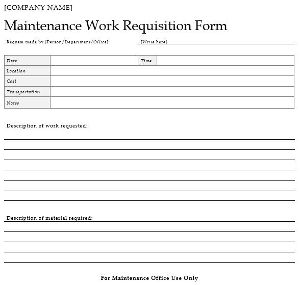 maintenance work requisition form