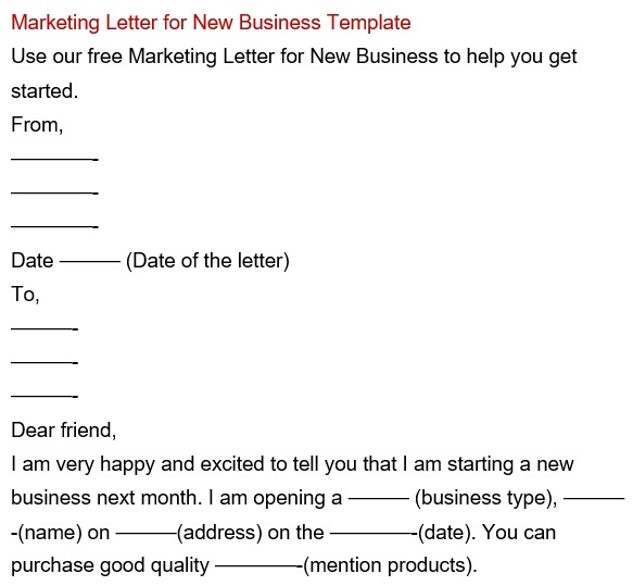 marketing letter template for new business
