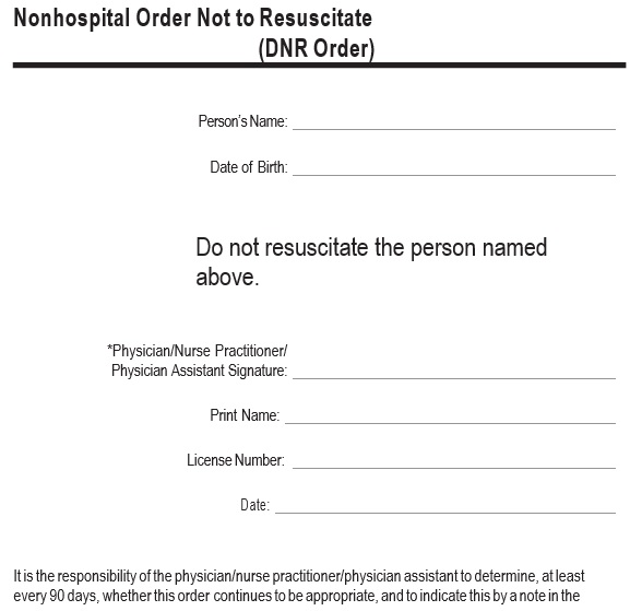 non hospital order not to resuscitate form