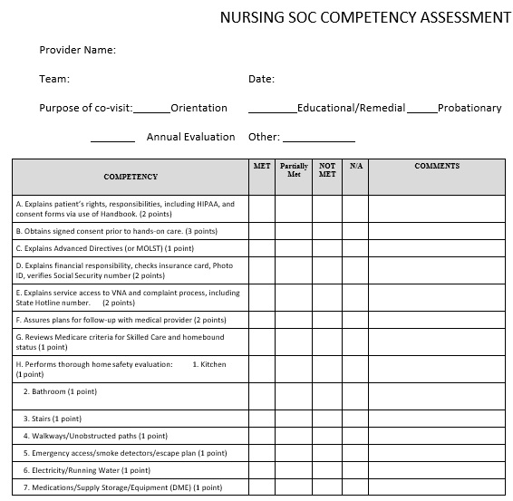nursing soc competency assessment form