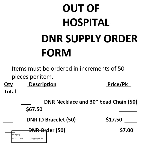 out of hospital dnr supply order form
