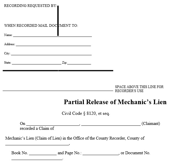 partial release of mechanics lien form