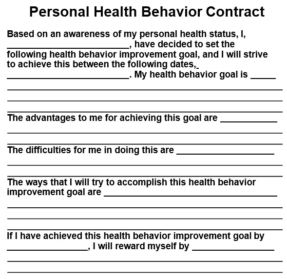 personal health behavior contract template