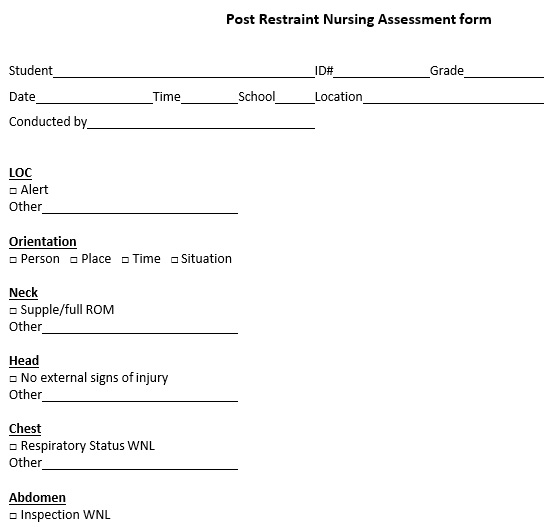 post restraint nursing assessment form