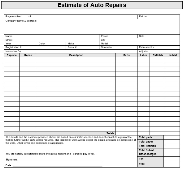 Printable Auto Repair Invoice Templates Real Fake Best Collections