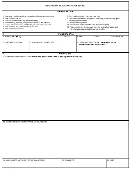 record of individual counseling form