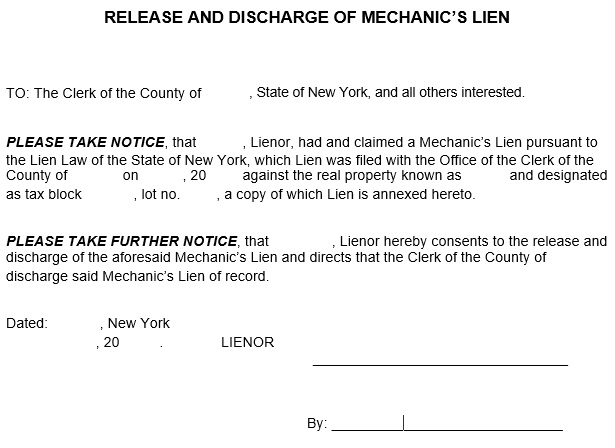 release and discharge of mechanics lien form