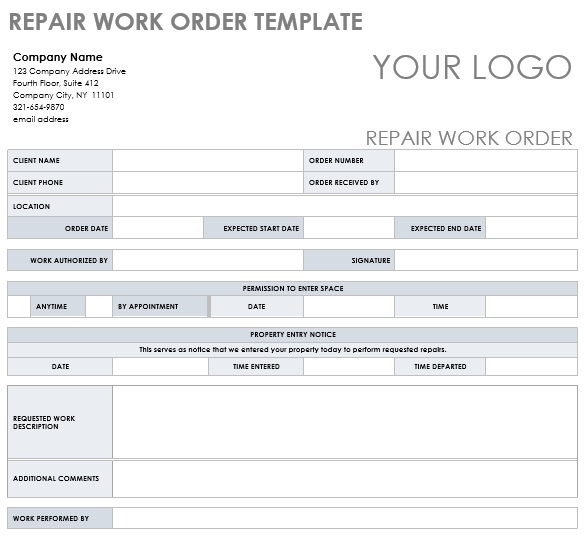 repair work order template