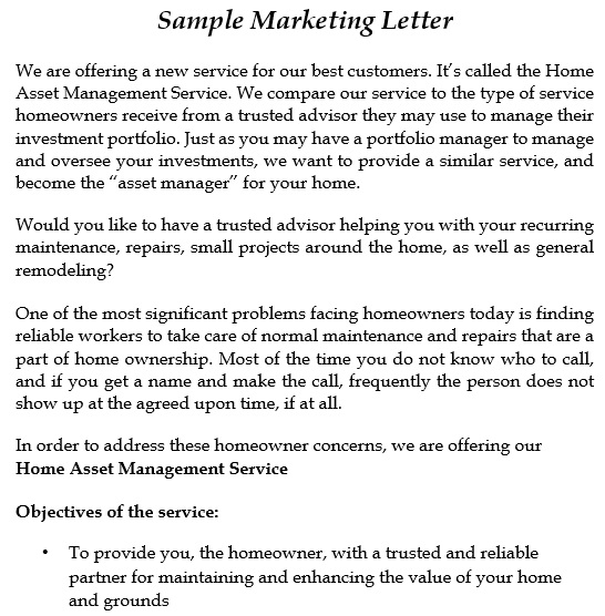 sample marketing letter