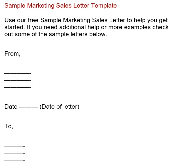 sample marketing sales letter template