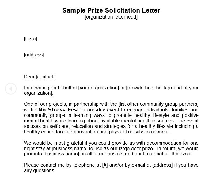 sample prize solicitation letter