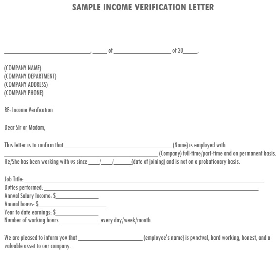 sample proof of income letter