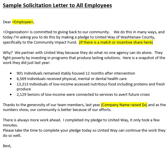 sample solicitation letter to all employees