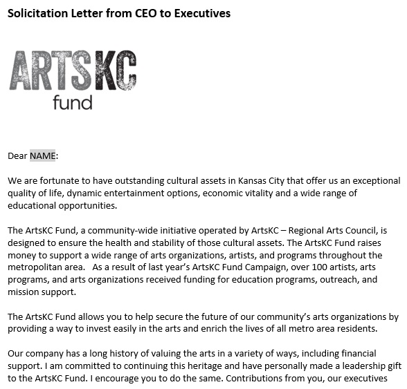 solicitation letter from ceo to executives