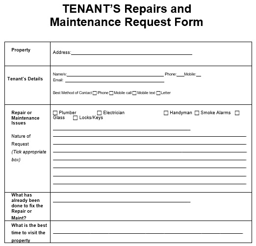 tenant repairs and maintenance request form