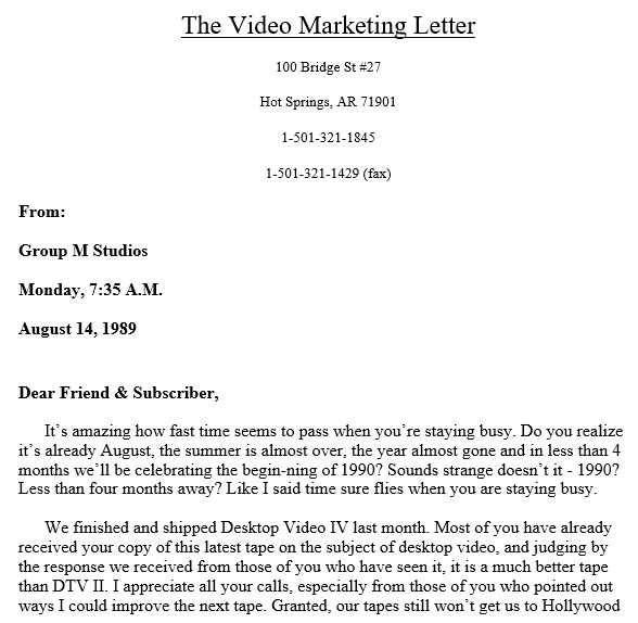 video marketing letter