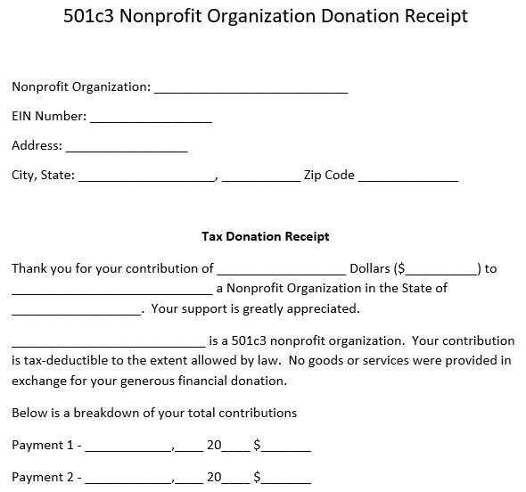 501c3 nonprofit organization donation receipt