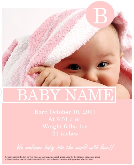 birth announcement card template